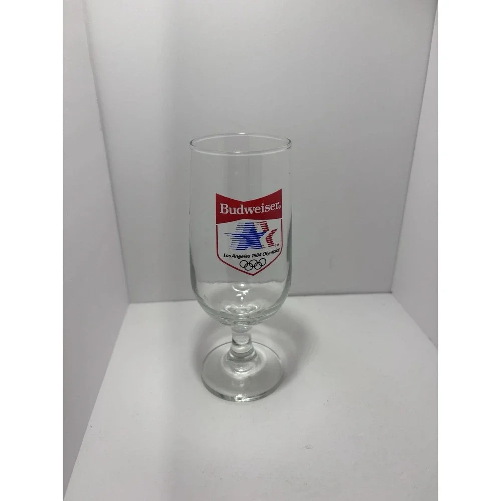 BUDWEISER Vtg. 1984 Los Angeles Olympics Tall Beer Glass with Stem.